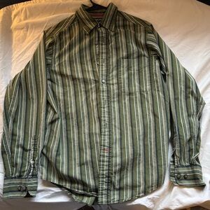 St. John's Bay Olive & Cream Striped Button-Down Shirt